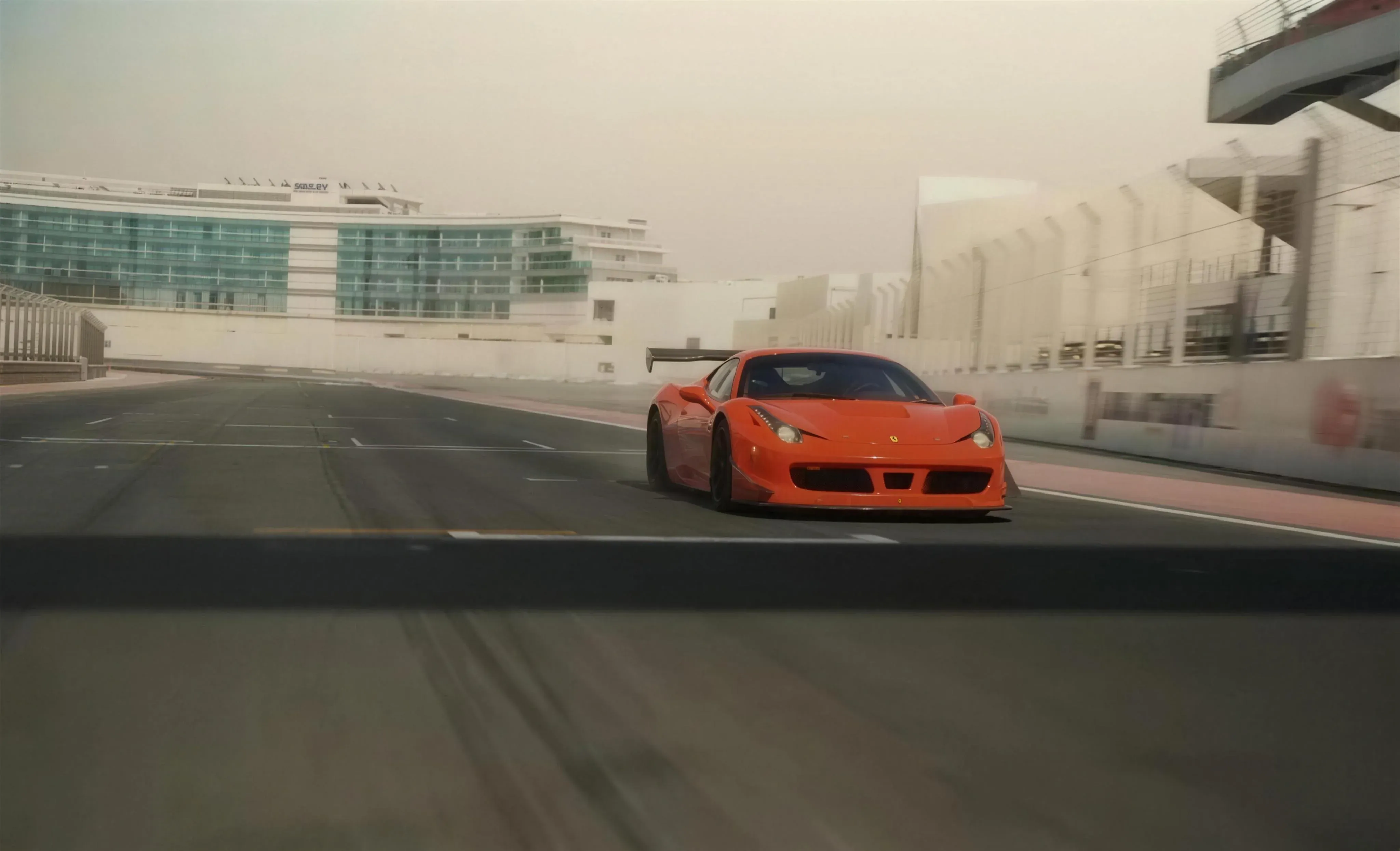 A race car on the Dubai Autodrome circuit