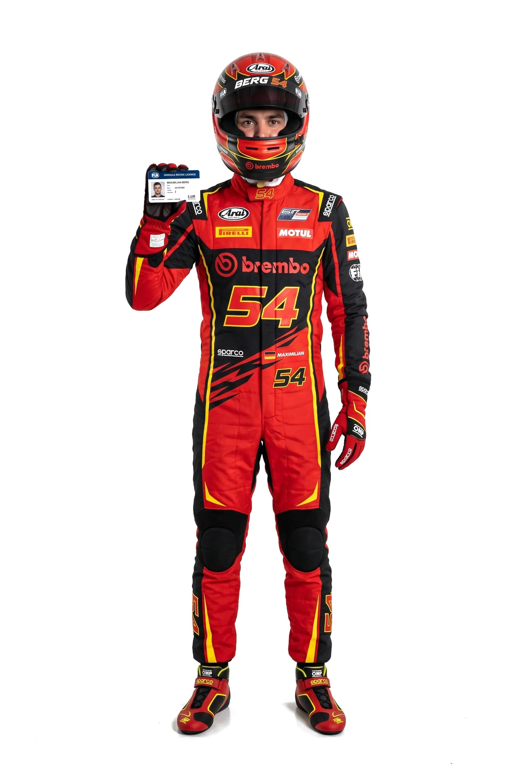 A driver holding up his race licence