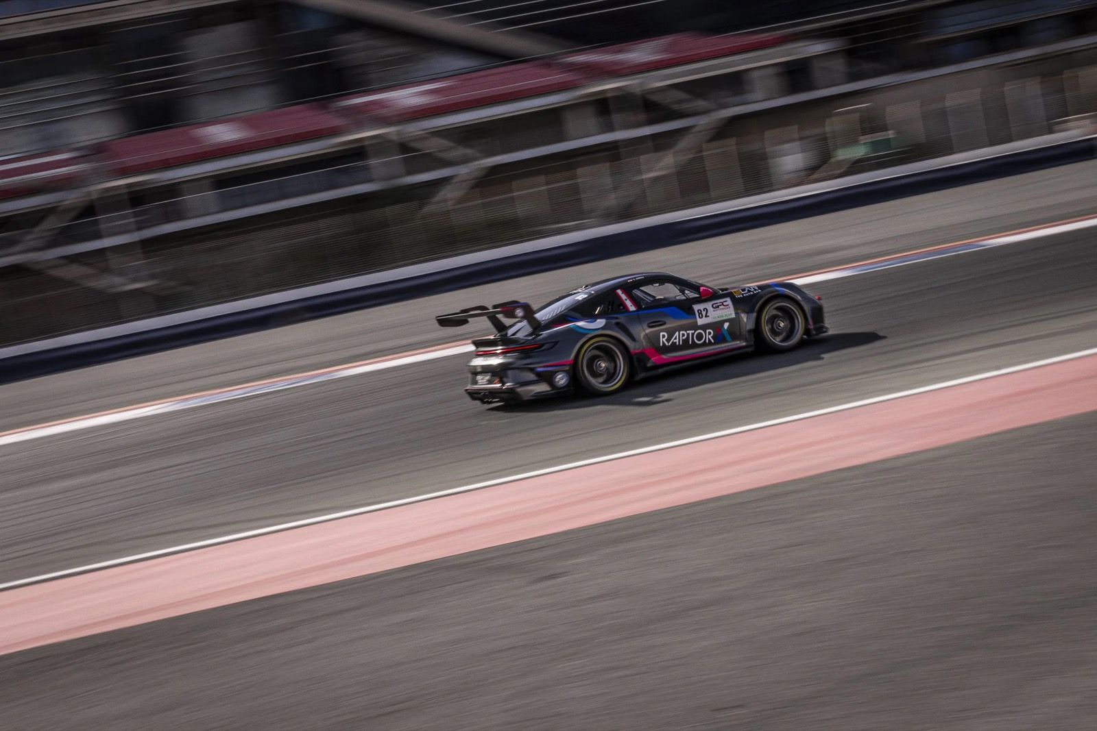 A race car on the Dubai Autodrome circuit
